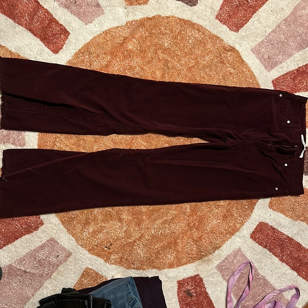 Red corduroy pants straight legged